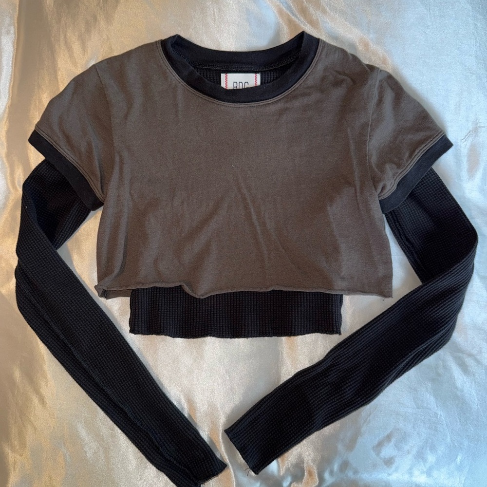 BDG Black and Gray Waffle Knit Top